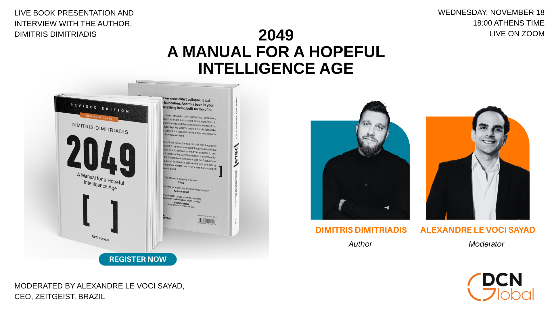 "2049: A Manual for a Hopeful Intelligence Age"  Live Interview and Book Presentation with Dimitris Dimitriadis